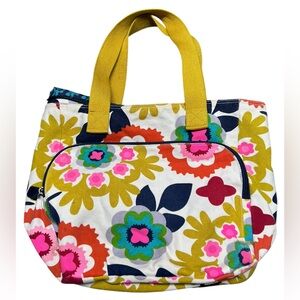 French Bull Target multicolor floral yoga large zipper cotton canvas tote bag